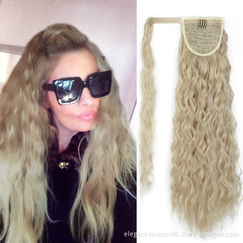 Hair Water Wave Mixed Brown Blonde Ponytail Wrap Round Hairpiece Heat Resistant Synthetic Hair Extension For Black Women